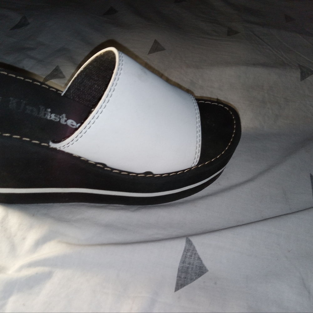 Black and white platform sandals